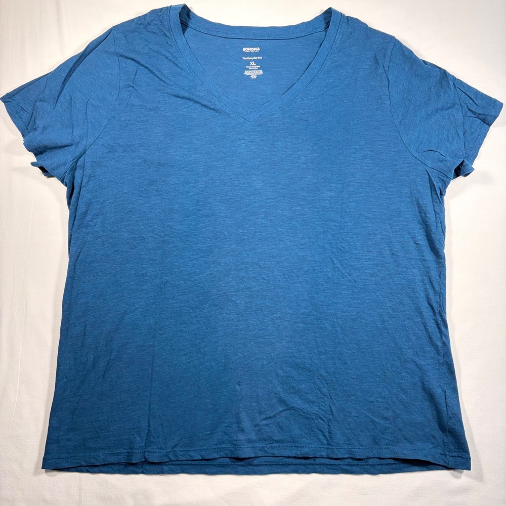 Sonoma Goods For Life The Everyday Tee Short Sleeve Blue V-Neck Womens XL